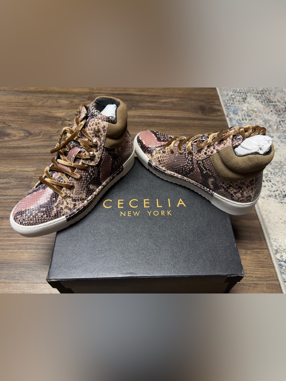 CECELIA NEW YORK Brown Snake-Print High-Top Sneakers